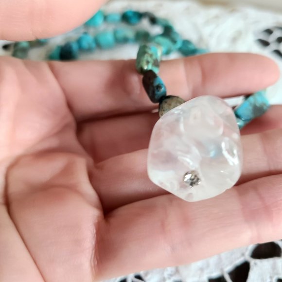 Handmade Turquoise and clear Quartz necklace/choker. - Picture 4 of 5